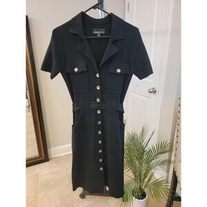 Leslie Fay Black Button Front Sweater Dress